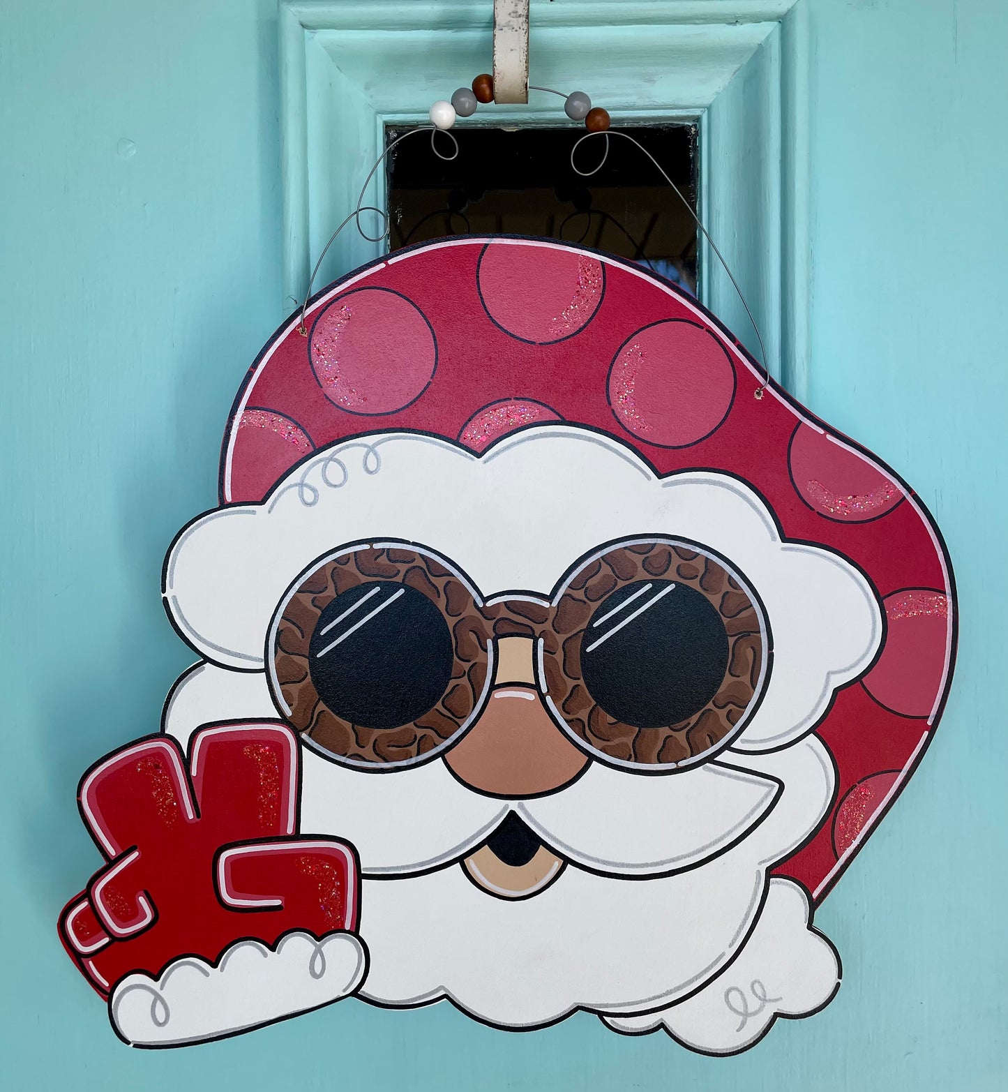 Glitter Peace Sign Santa Christmas Door Hanger