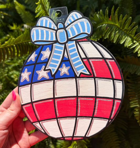 American Flag Disco Ball with Bow Interchangeable Attachment