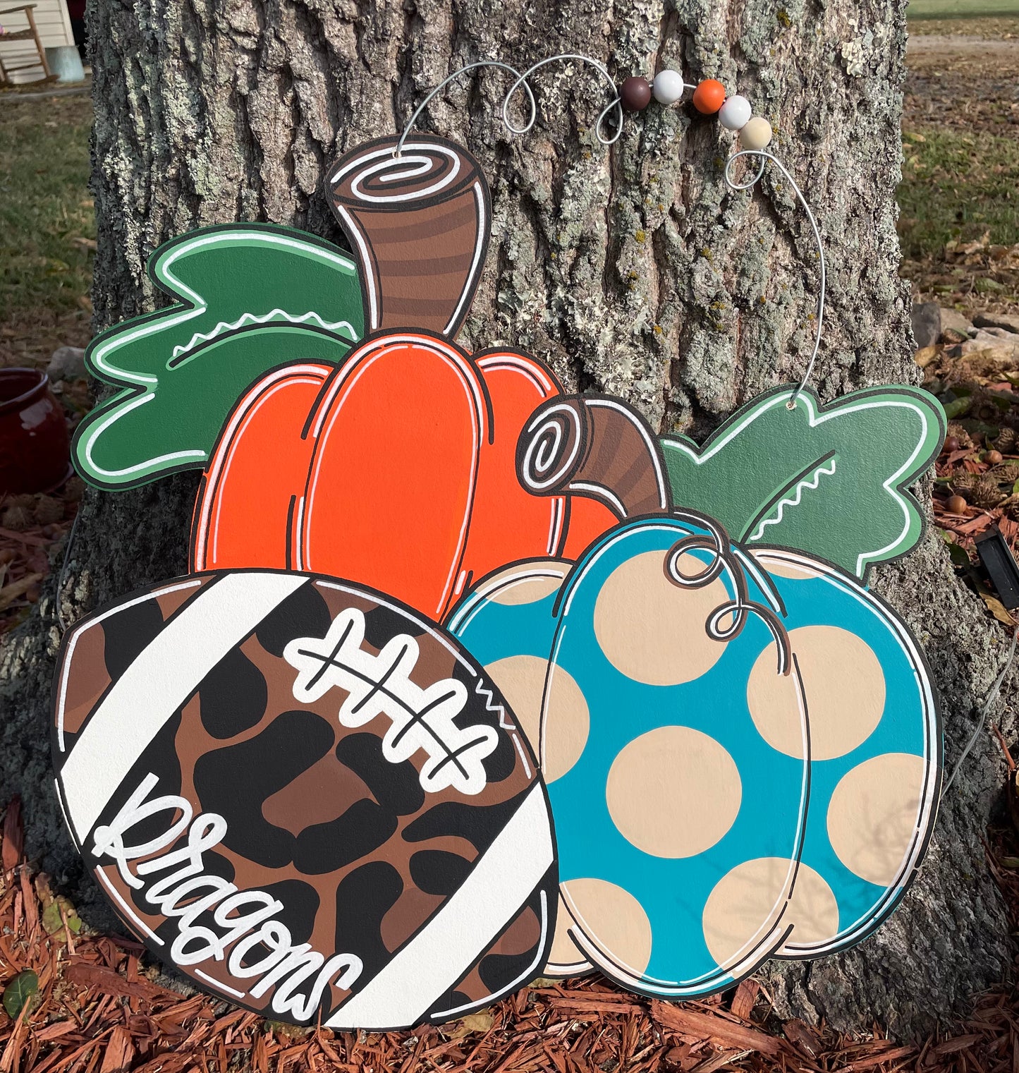 Custom Fall Football Pumpkins Door Hanger