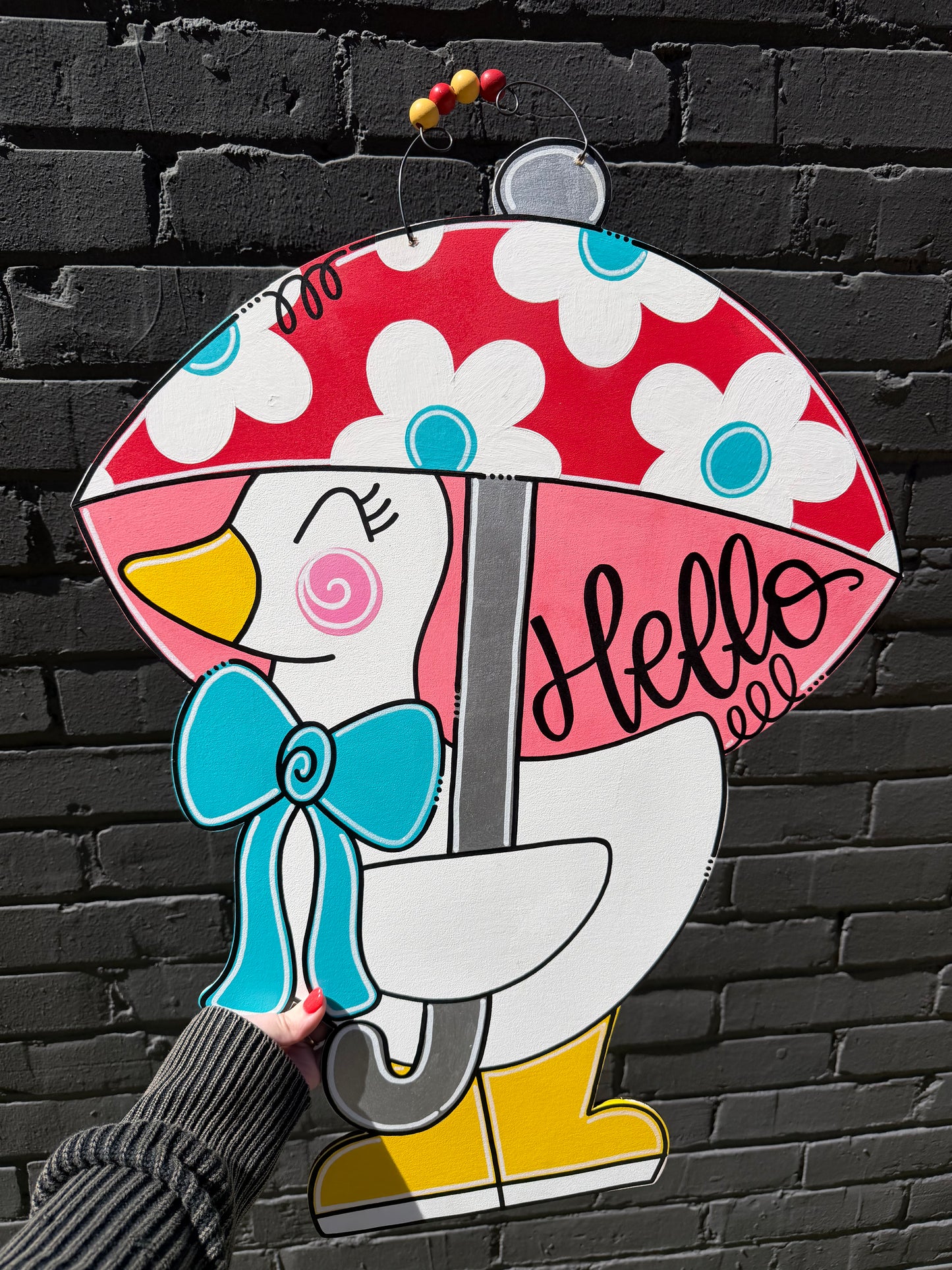 Goose With Umbrella Hello Door Hanger