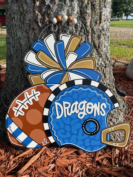 Custom School Mascot Football Sports Door Hanger