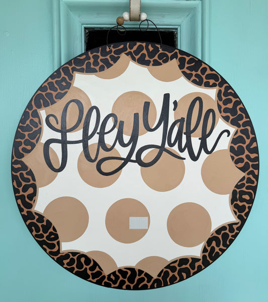 Hey Y'all Scallop Leopard Welcome Door Hanger for Attachments