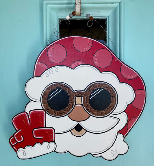 Glitter Peace Sign Santa Christmas Door Hanger