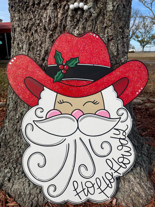 Red Glitter Cowboy Hat Santa Christmas Door Hanger