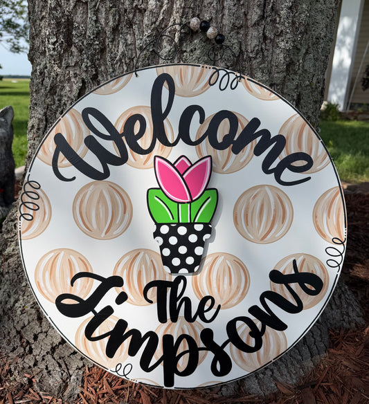 Personalized Tan Polka Welcome Door Hanger for Attachments