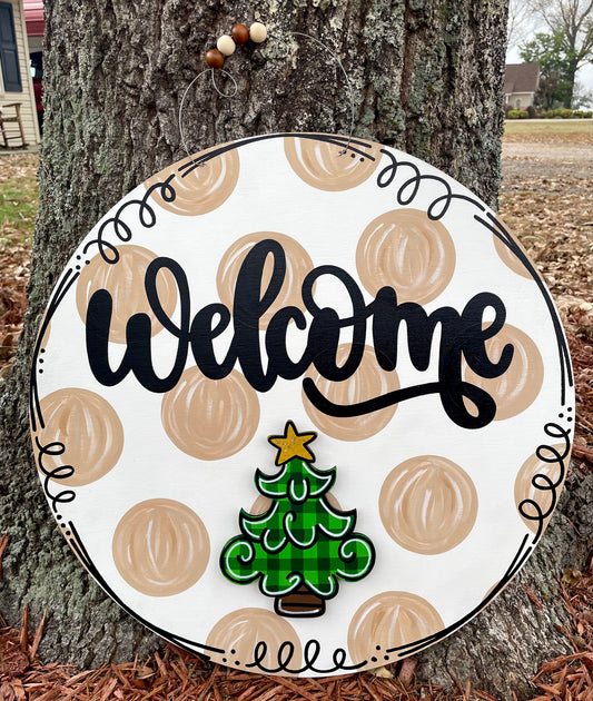 Round Tan Polka Welcome Door Hanger for Attachments