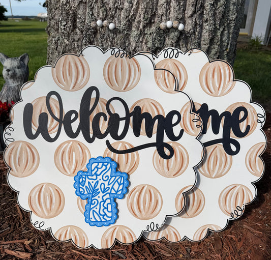 Scallop Edge Tan Polka Welcome Door Hanger for Attachments
