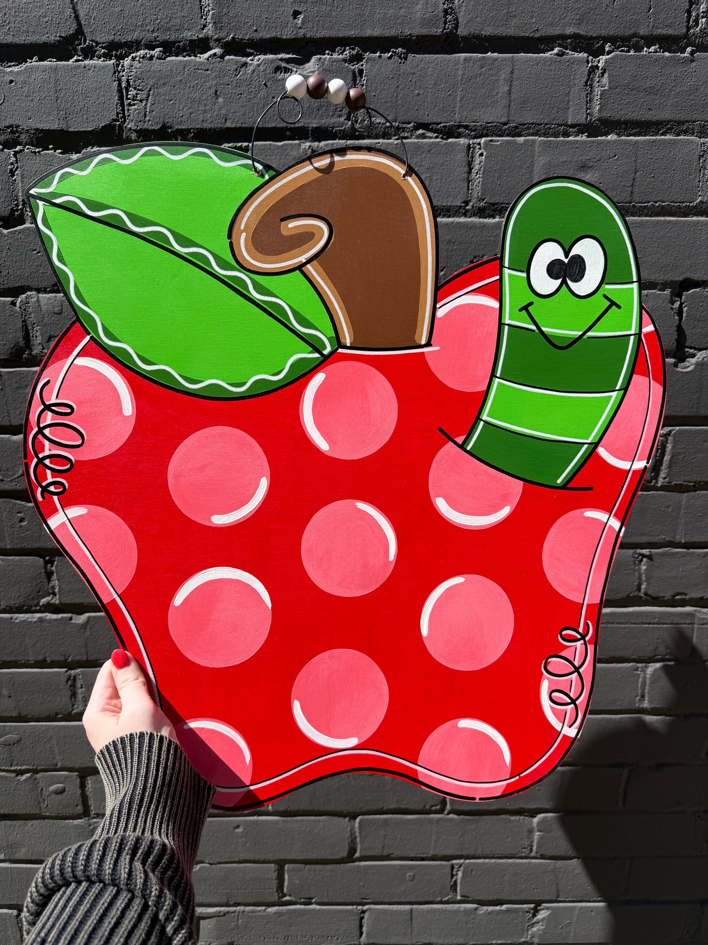 Teacher Apple with Caterpillar Classroom Door Hanger