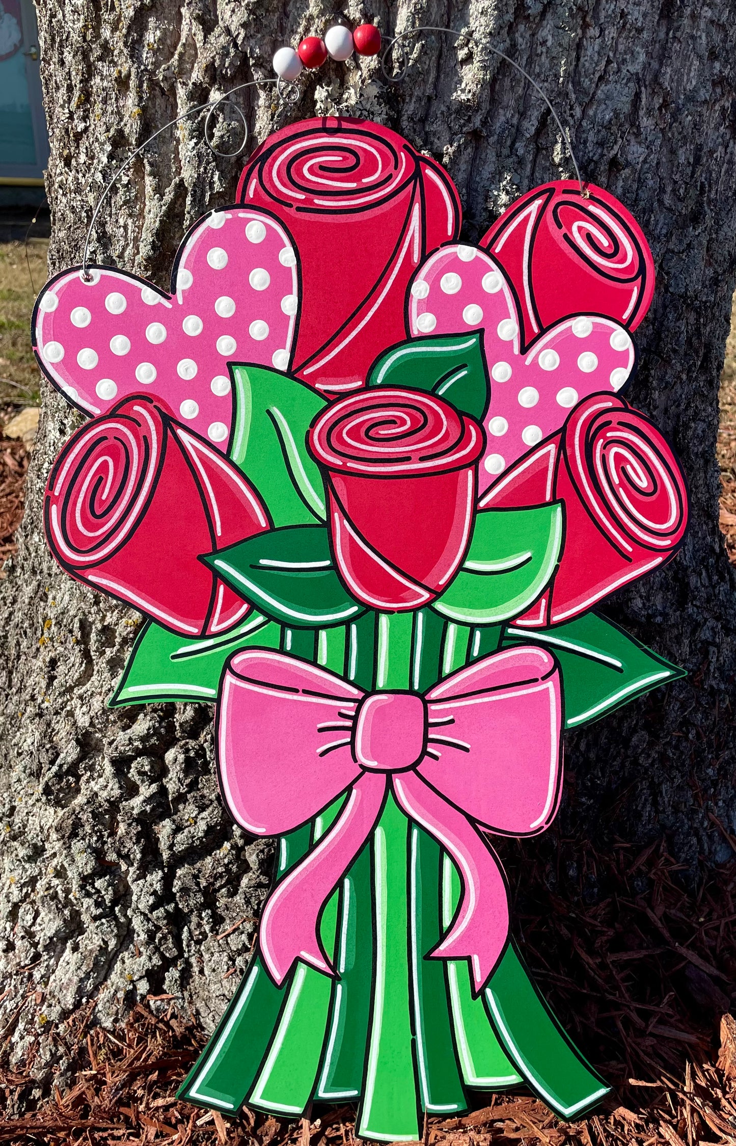 Valentine's Day Red Rose Bouquet Door Hanger