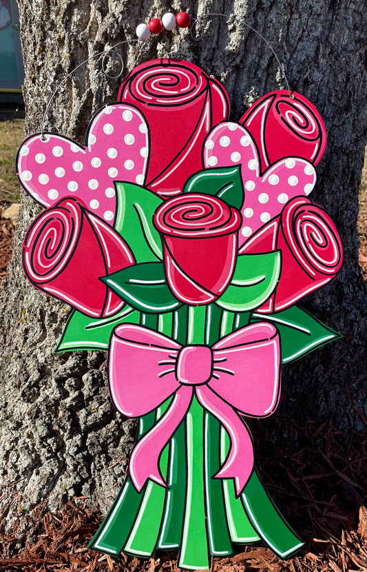 Valentine's Day Red Rose Bouquet Door Hanger